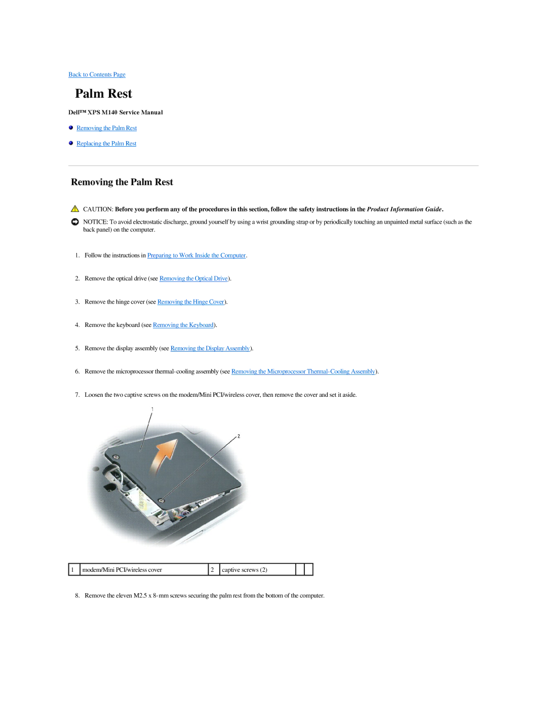 Dell M140 manual Removing the Palm Rest 