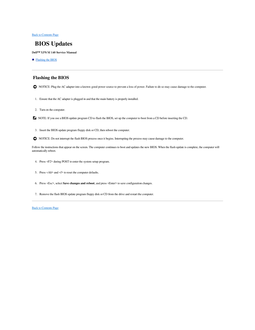 Dell M140 manual Bios Updates, Flashing the Bios 