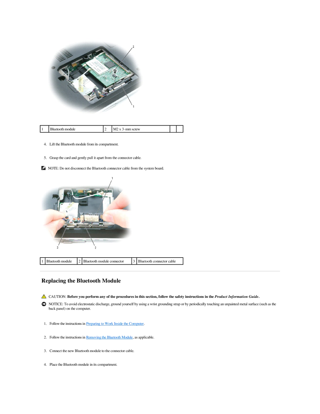 Dell M140 manual Replacing the Bluetooth Module 