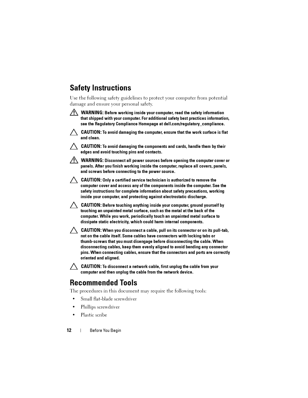 Dell M14XR2 owner manual Safety Instructions, Recommended Tools 