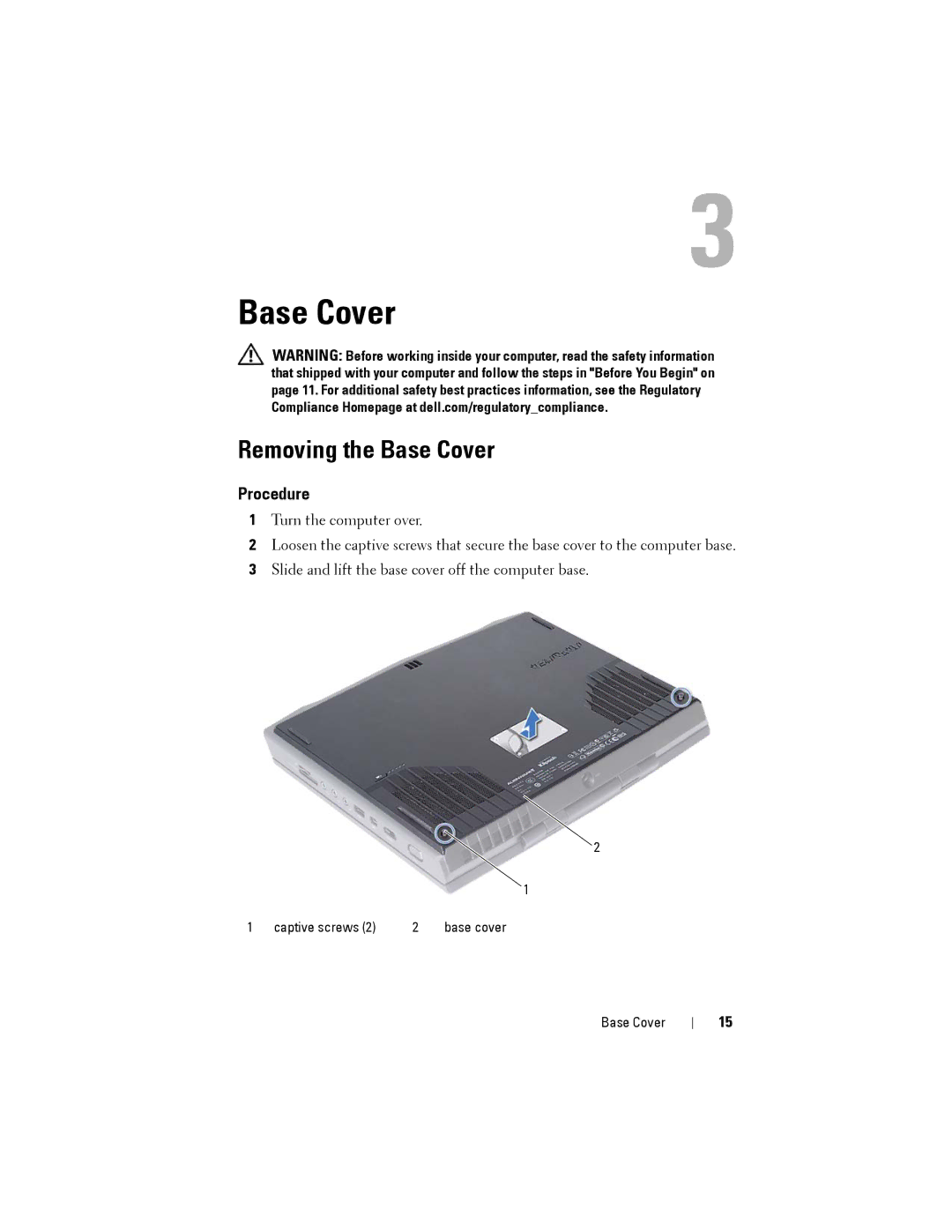 Dell M14XR2 owner manual Removing the Base Cover 