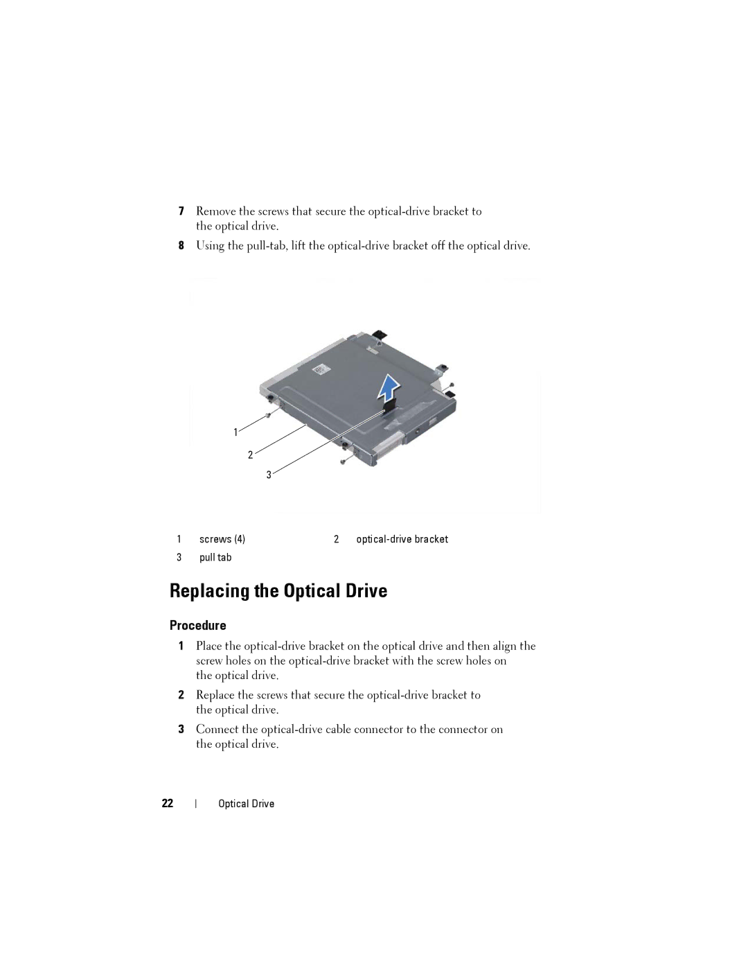 Dell M14XR2 owner manual Replacing the Optical Drive 