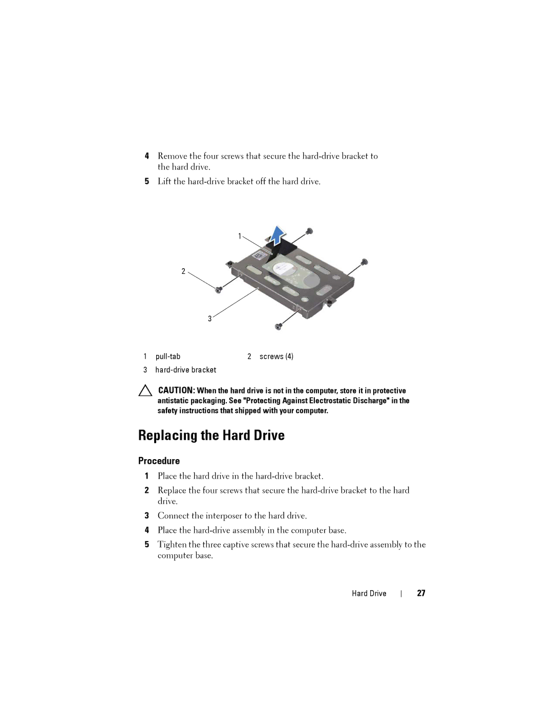 Dell M14XR2 owner manual Replacing the Hard Drive 