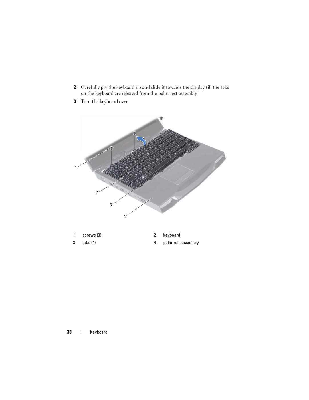 Dell M14XR2 owner manual Screws Keyboard Tabs 