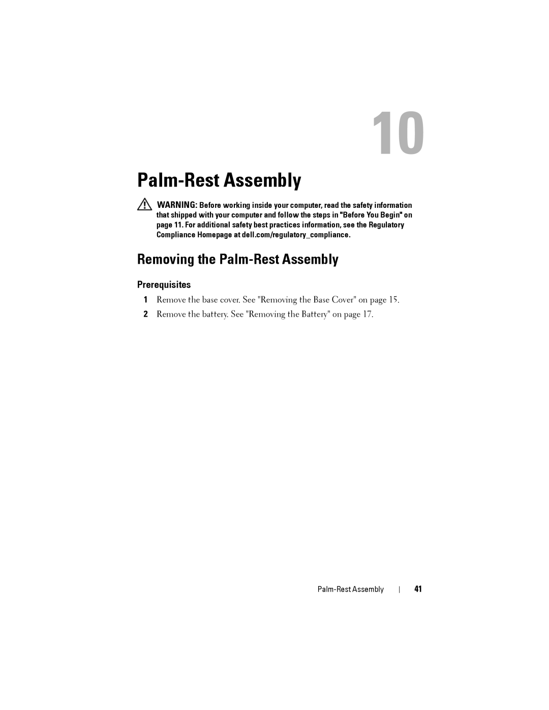 Dell M14XR2 owner manual Removing the Palm-Rest Assembly 