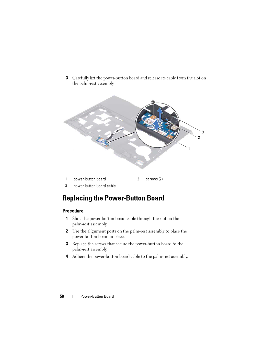 Dell M14XR2 owner manual Replacing the Power-Button Board 