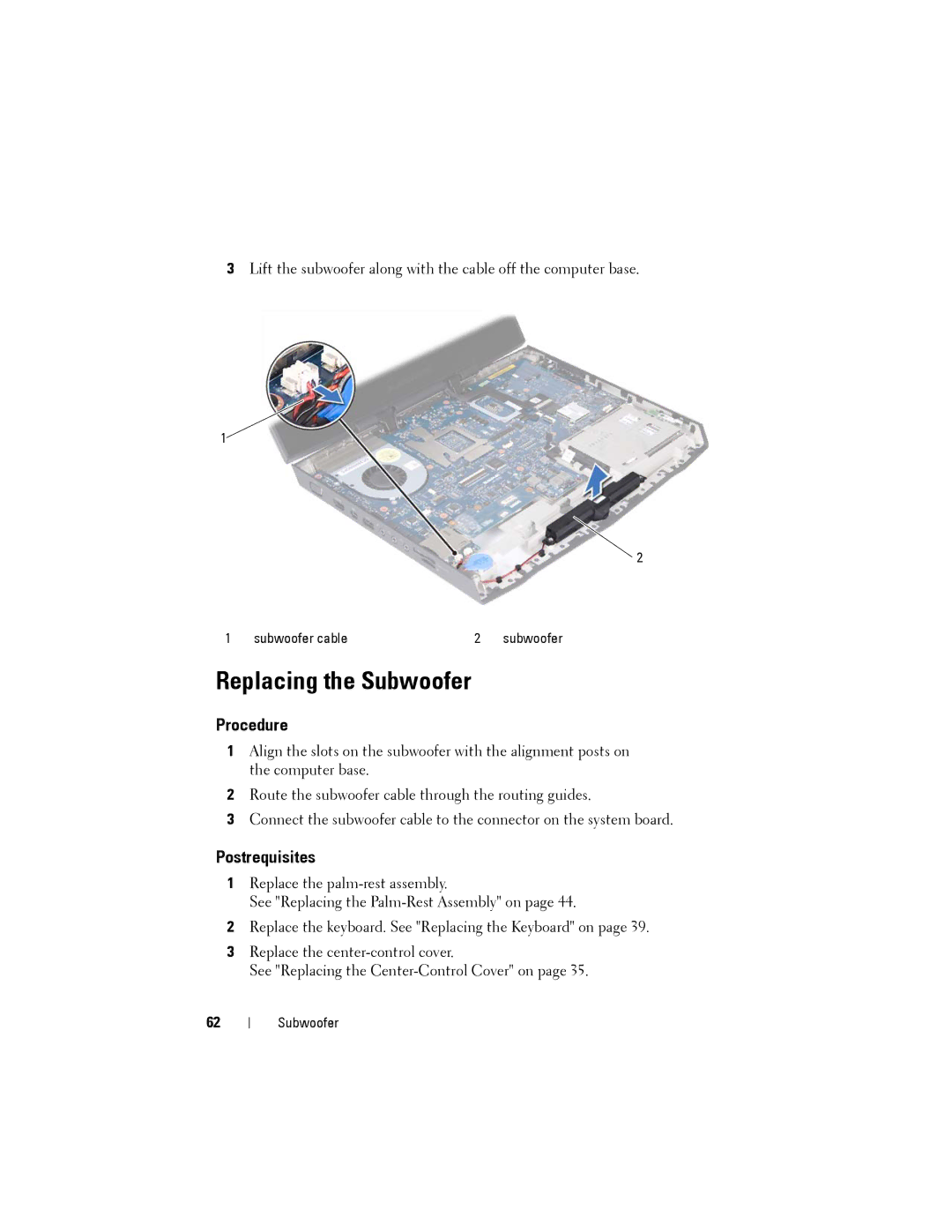 Dell M14XR2 owner manual Replacing the Subwoofer 