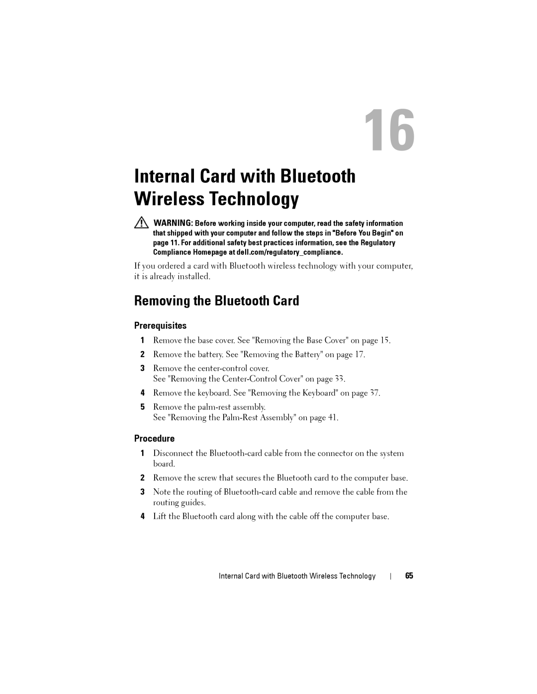 Dell M14XR2 owner manual Internal Card with Bluetooth Wireless Technology, Removing the Bluetooth Card 