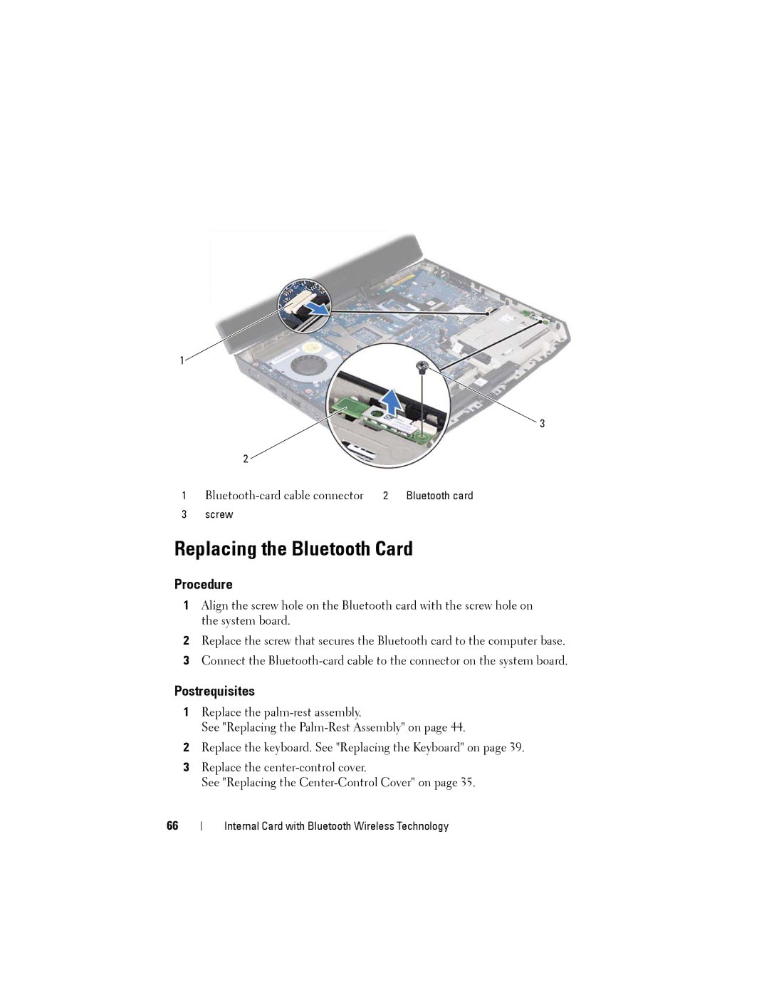 Dell M14XR2 owner manual Replacing the Bluetooth Card 