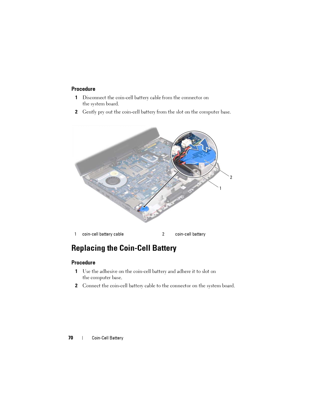 Dell M14XR2 owner manual Replacing the Coin-Cell Battery 