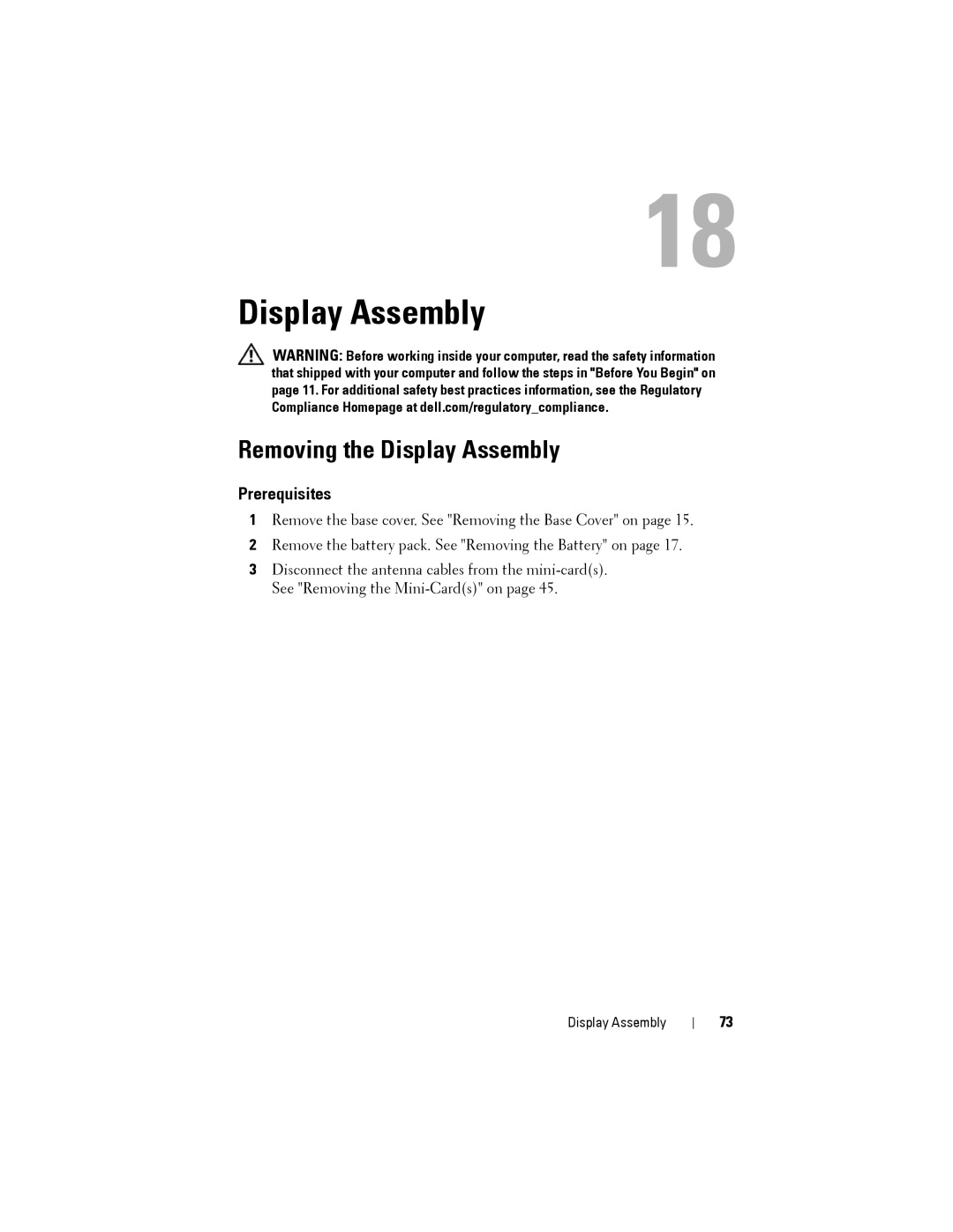 Dell M14XR2 owner manual Removing the Display Assembly 