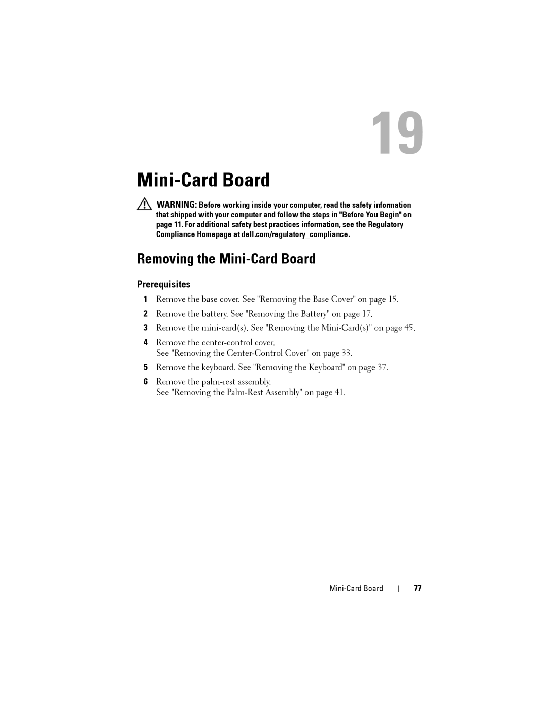 Dell M14XR2 owner manual Removing the Mini-Card Board 