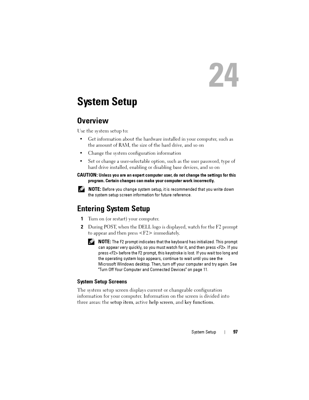 Dell M14XR2 owner manual Overview, Entering System Setup 