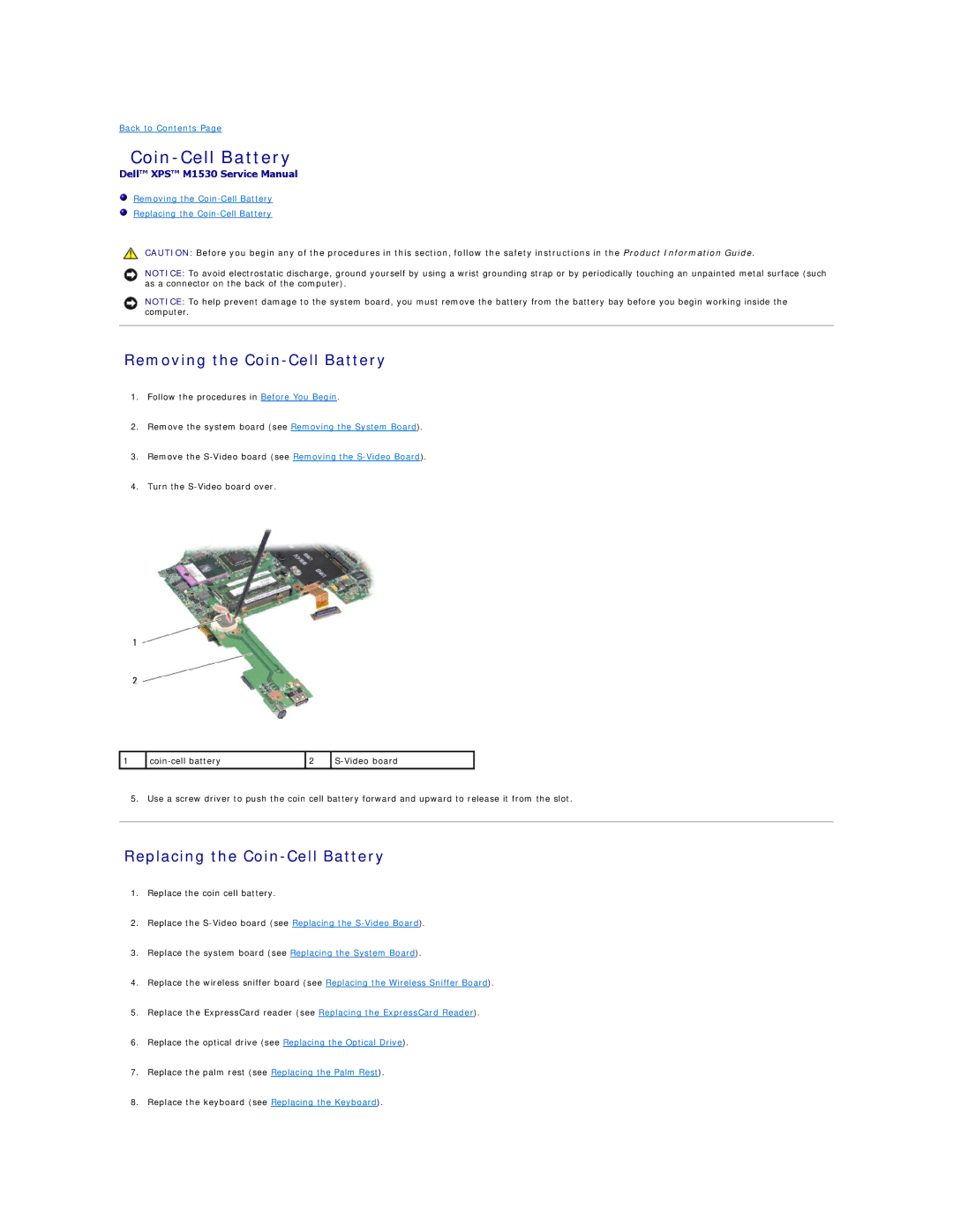 Dell M1530 manual Removing the Coin-Cell Battery, Replacing the Coin-Cell Battery 