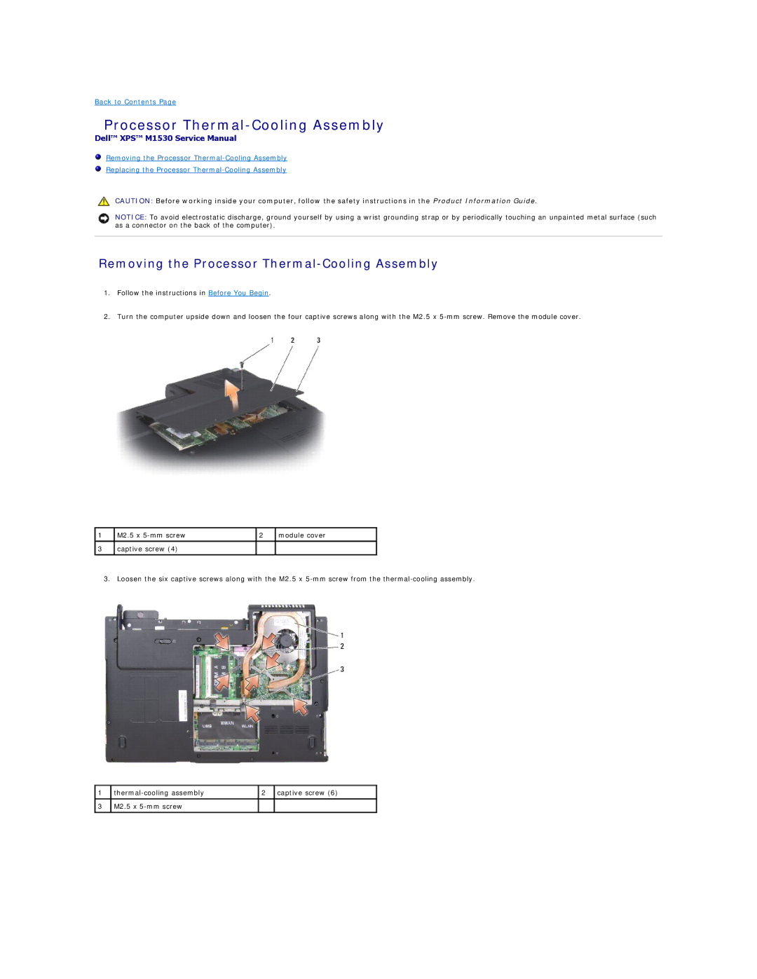 Dell M1530 manual Removing the Processor Thermal-Cooling Assembly 