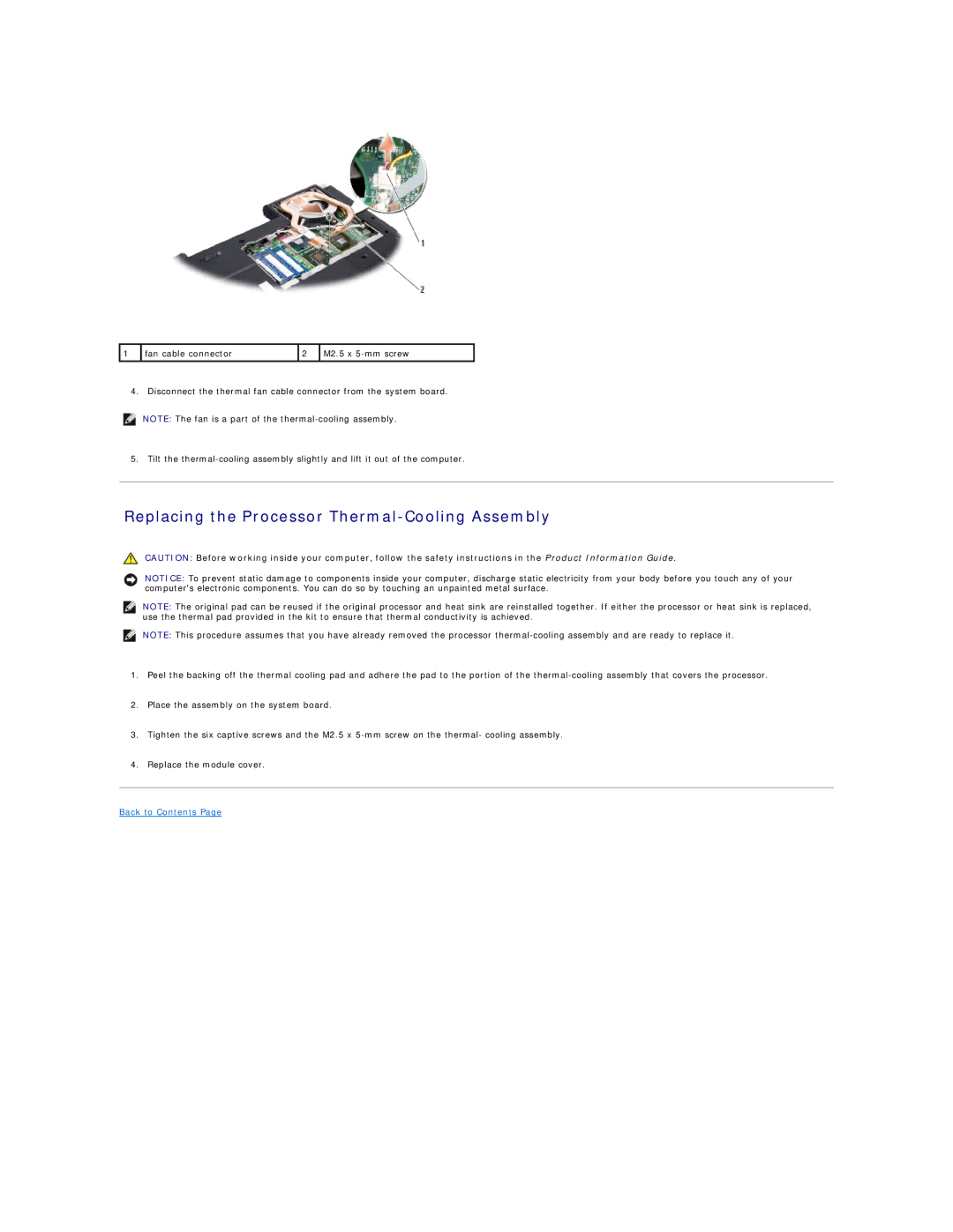 Dell M1530 manual Replacing the Processor Thermal-Cooling Assembly 