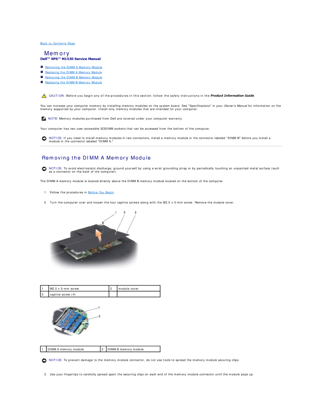 Dell M1530 manual Removing the Dimm a Memory Module 