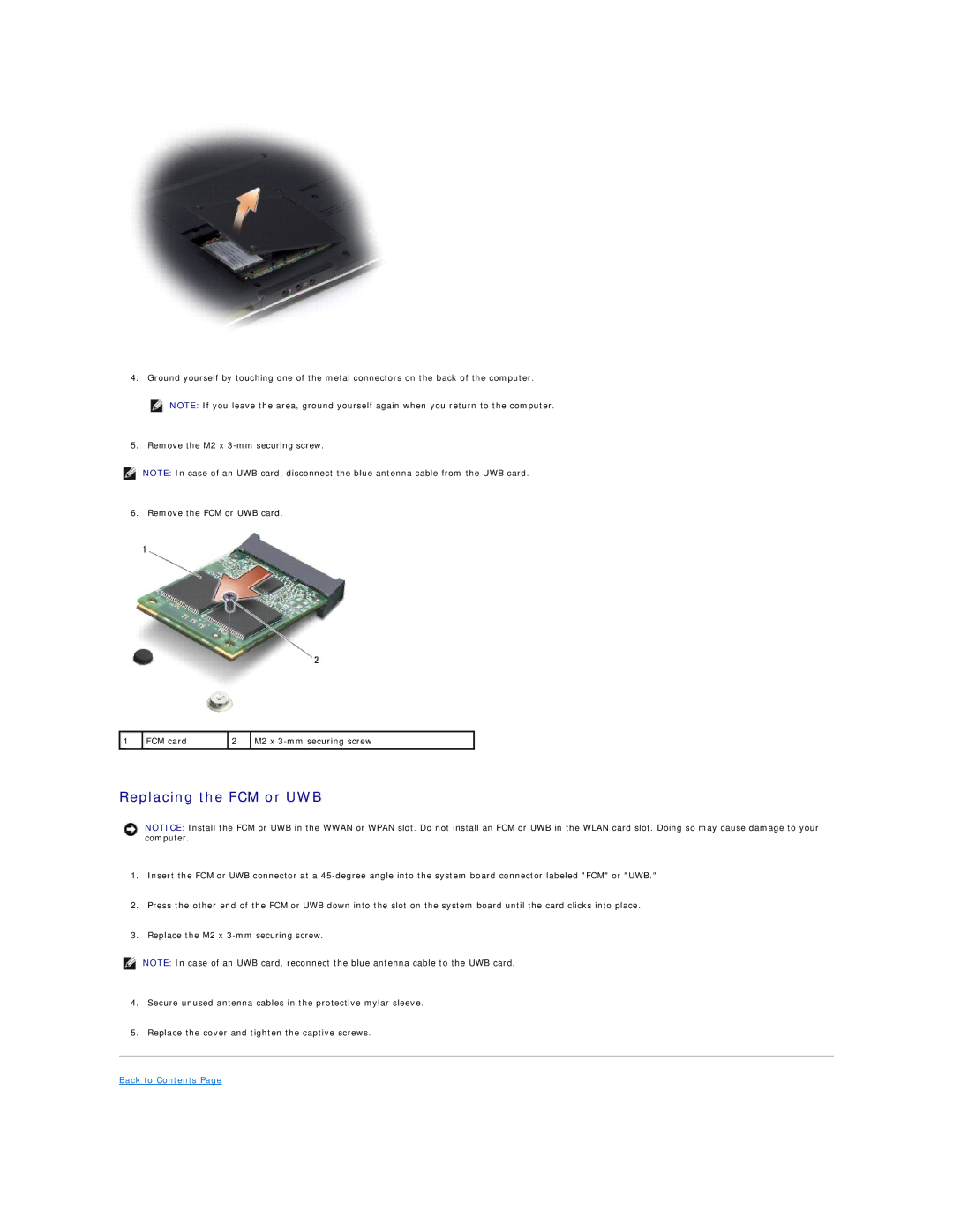 Dell M1530 manual Replacing the FCM or UWB 