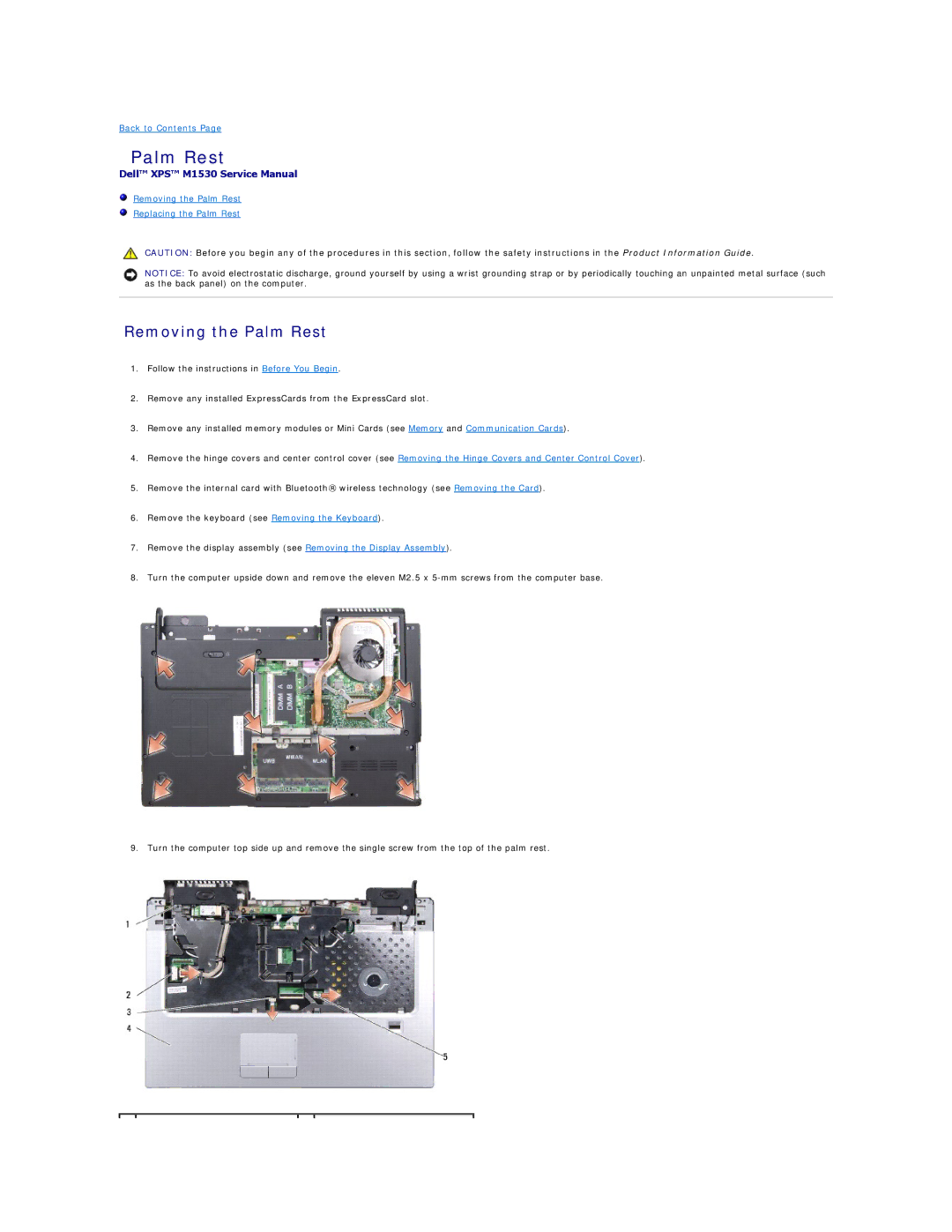 Dell M1530 manual Removing the Palm Rest 