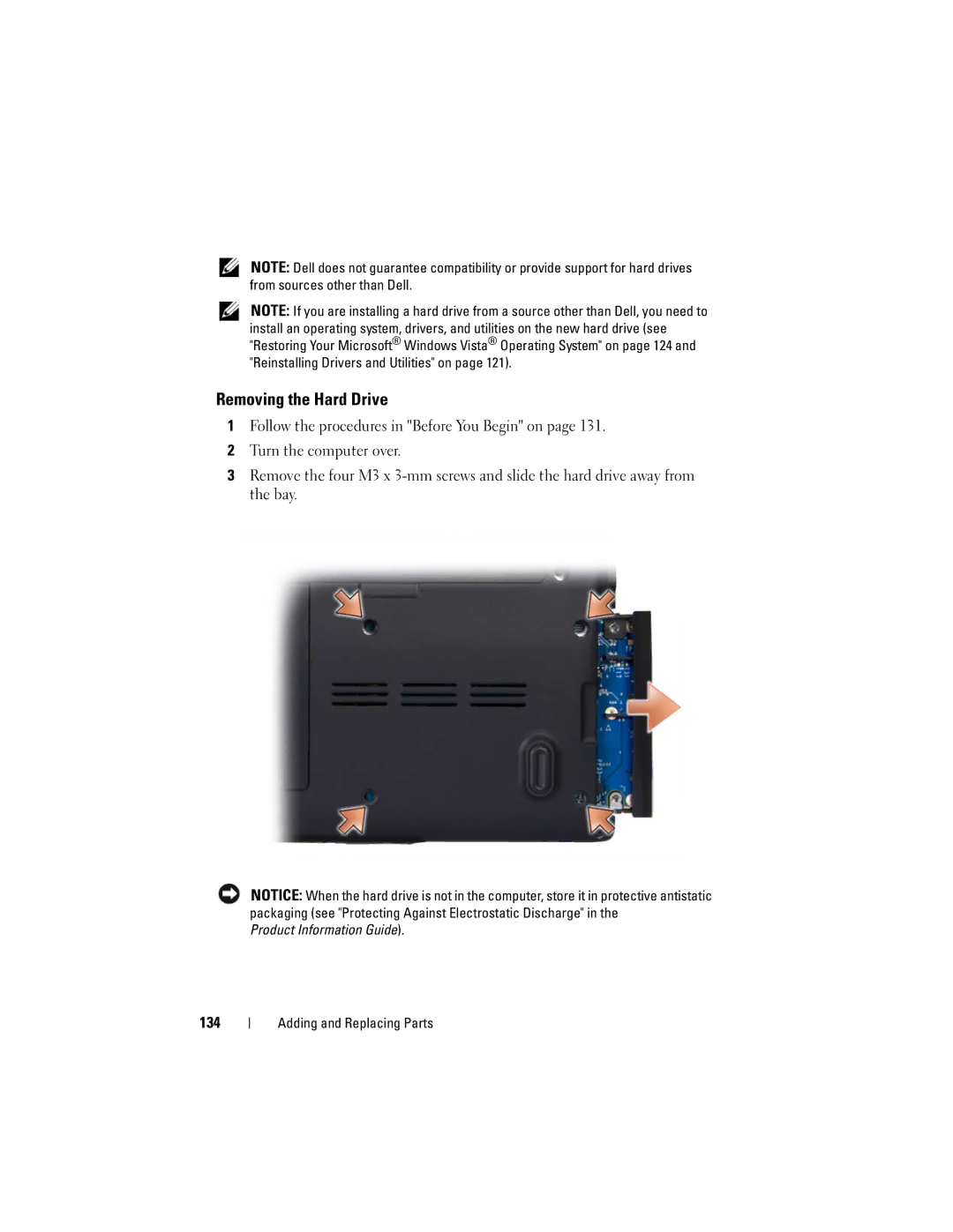 Dell M1530 owner manual Removing the Hard Drive 