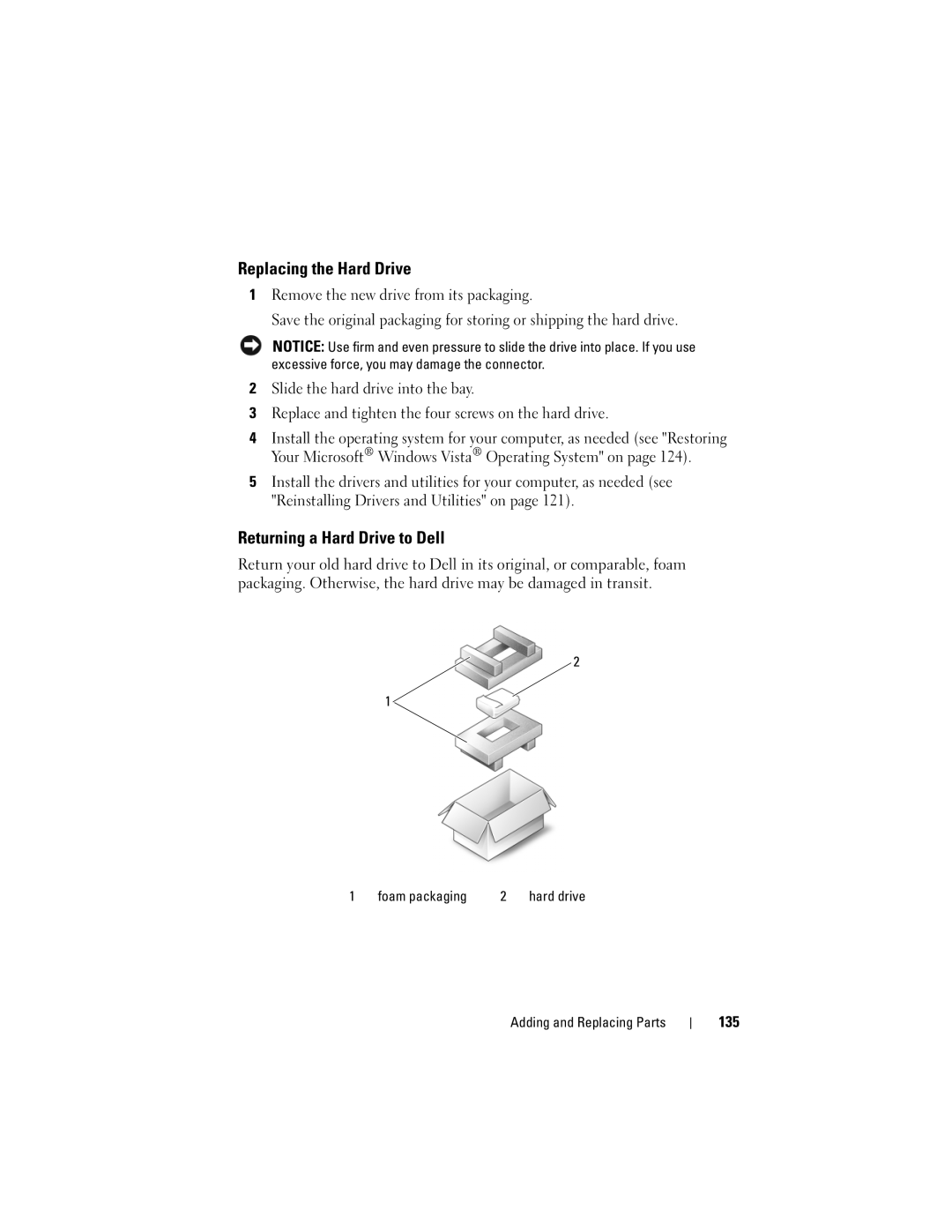 Dell M1530 owner manual Replacing the Hard Drive, Returning a Hard Drive to Dell, 135 