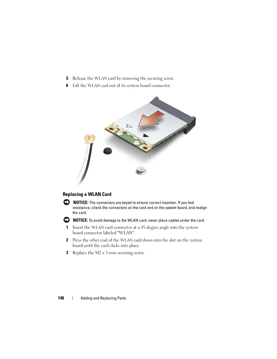 Dell M1530 owner manual Replacing a Wlan Card 