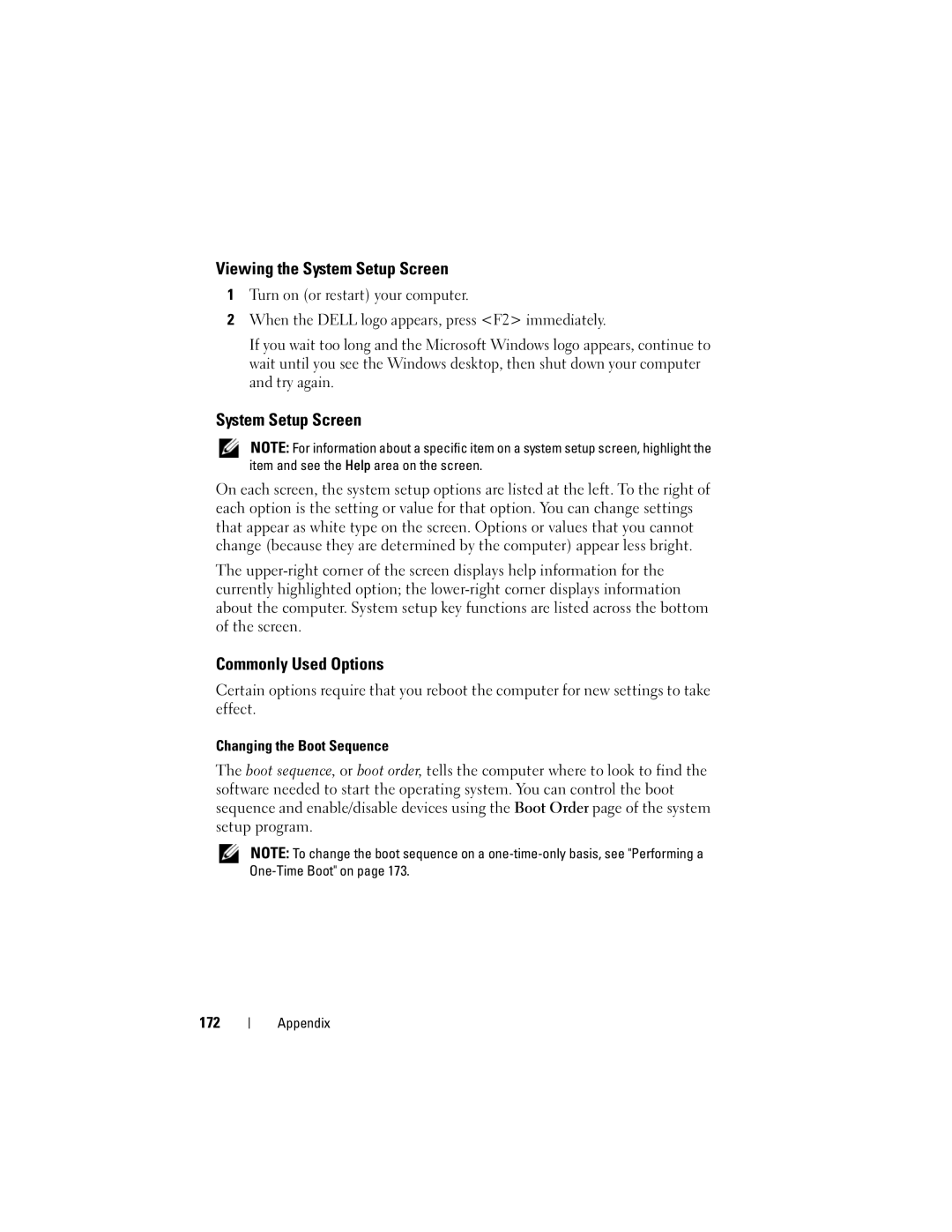 Dell M1530 owner manual Viewing the System Setup Screen, Commonly Used Options 