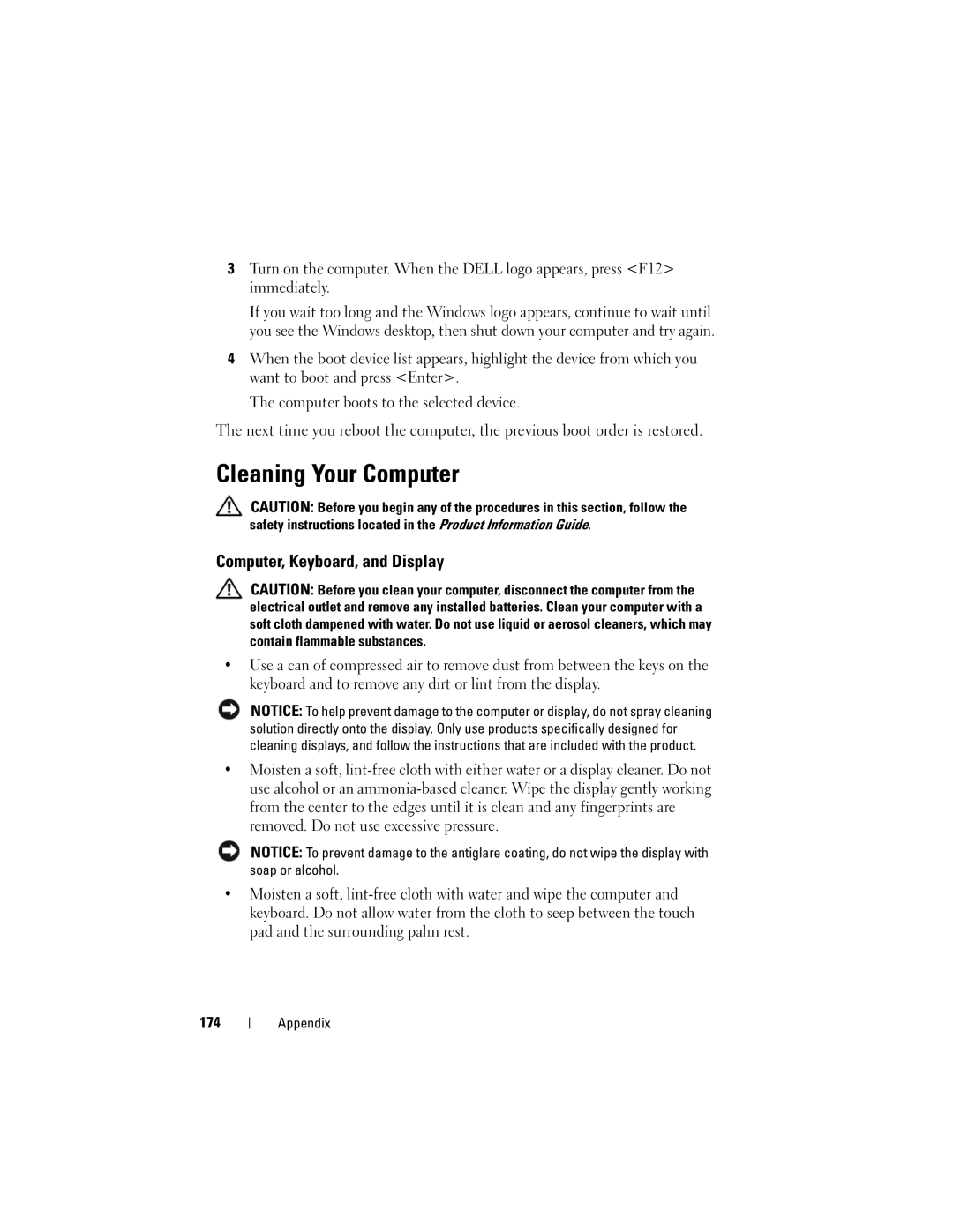 Dell M1530 owner manual Cleaning Your Computer, Computer, Keyboard, and Display 