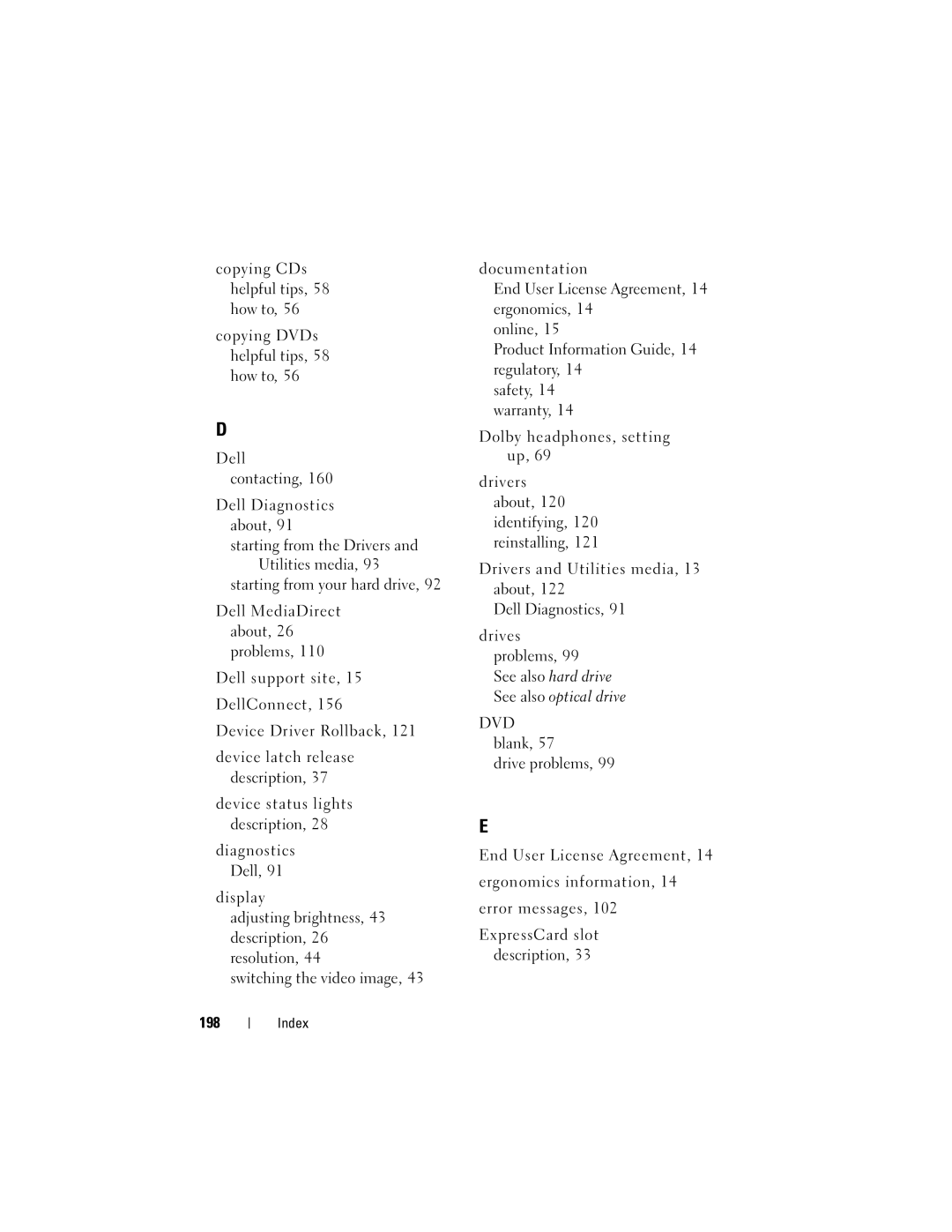 Dell M1530 owner manual Index 