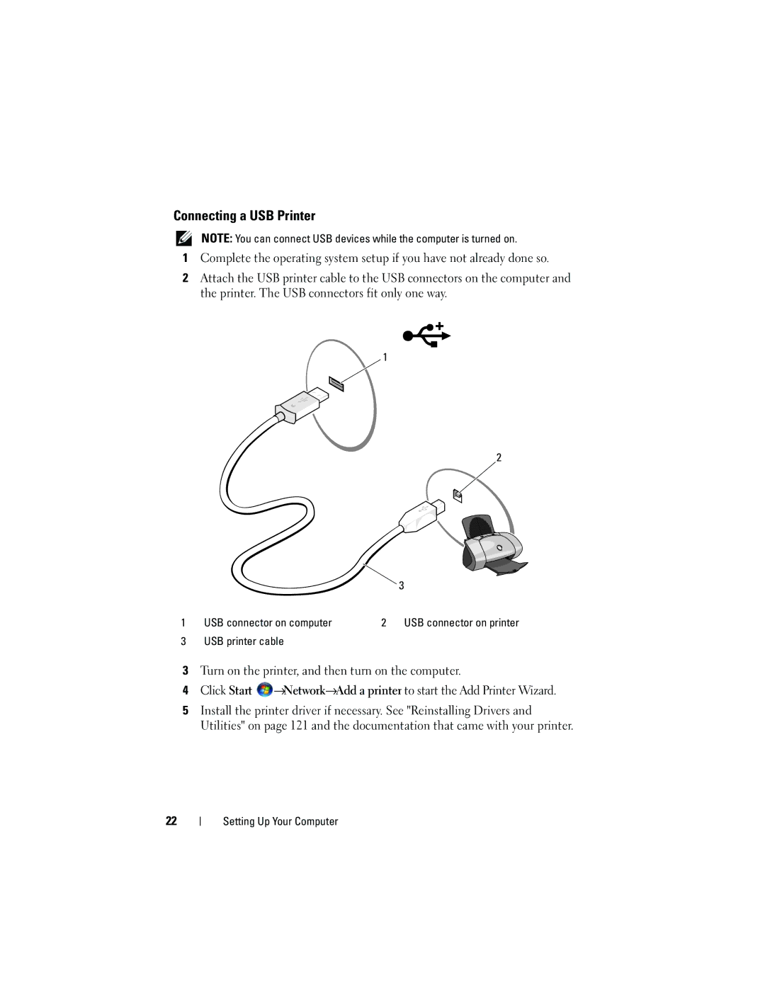 Dell M1530 owner manual Connecting a USB Printer 