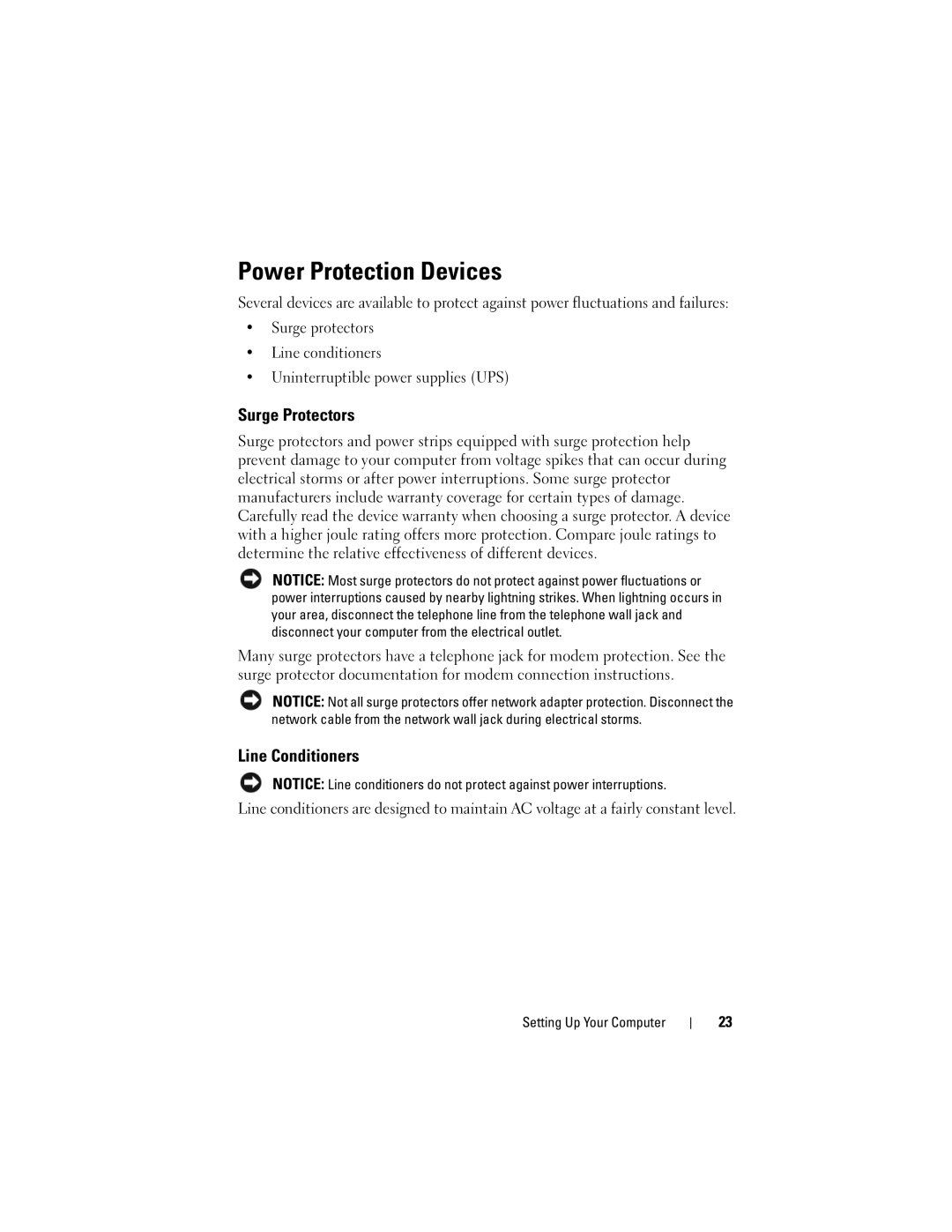 Dell M1530 owner manual Power Protection Devices, Surge Protectors, Line Conditioners 