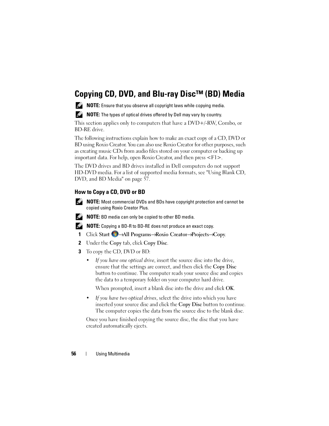 Dell M1530 owner manual Copying CD, DVD, and Blu-ray Disc BD Media, How to Copy a CD, DVD or BD 