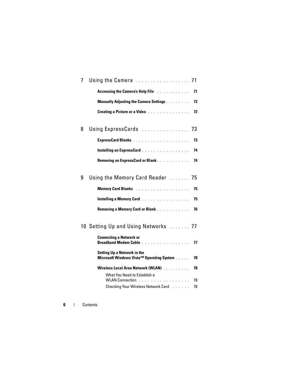 Dell M1530 owner manual Removing an ExpressCard or Blank, Removing a Memory Card or Blank, Connecting a Network or 