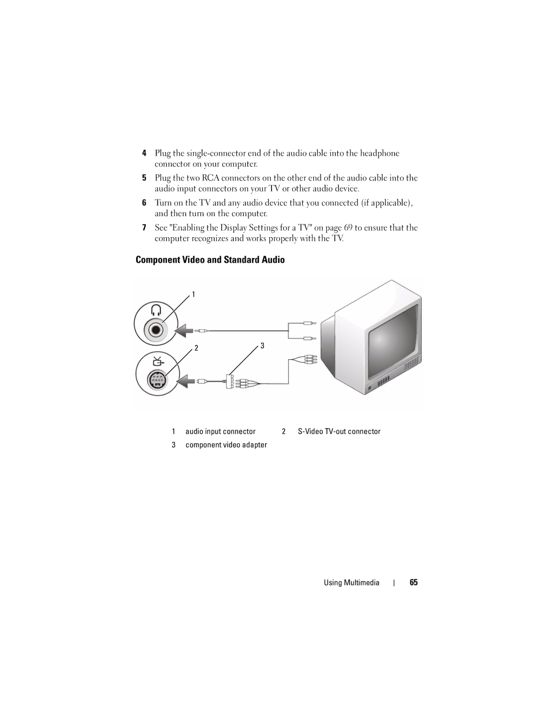 Dell M1530 owner manual Component Video and Standard Audio, Audio input connector 