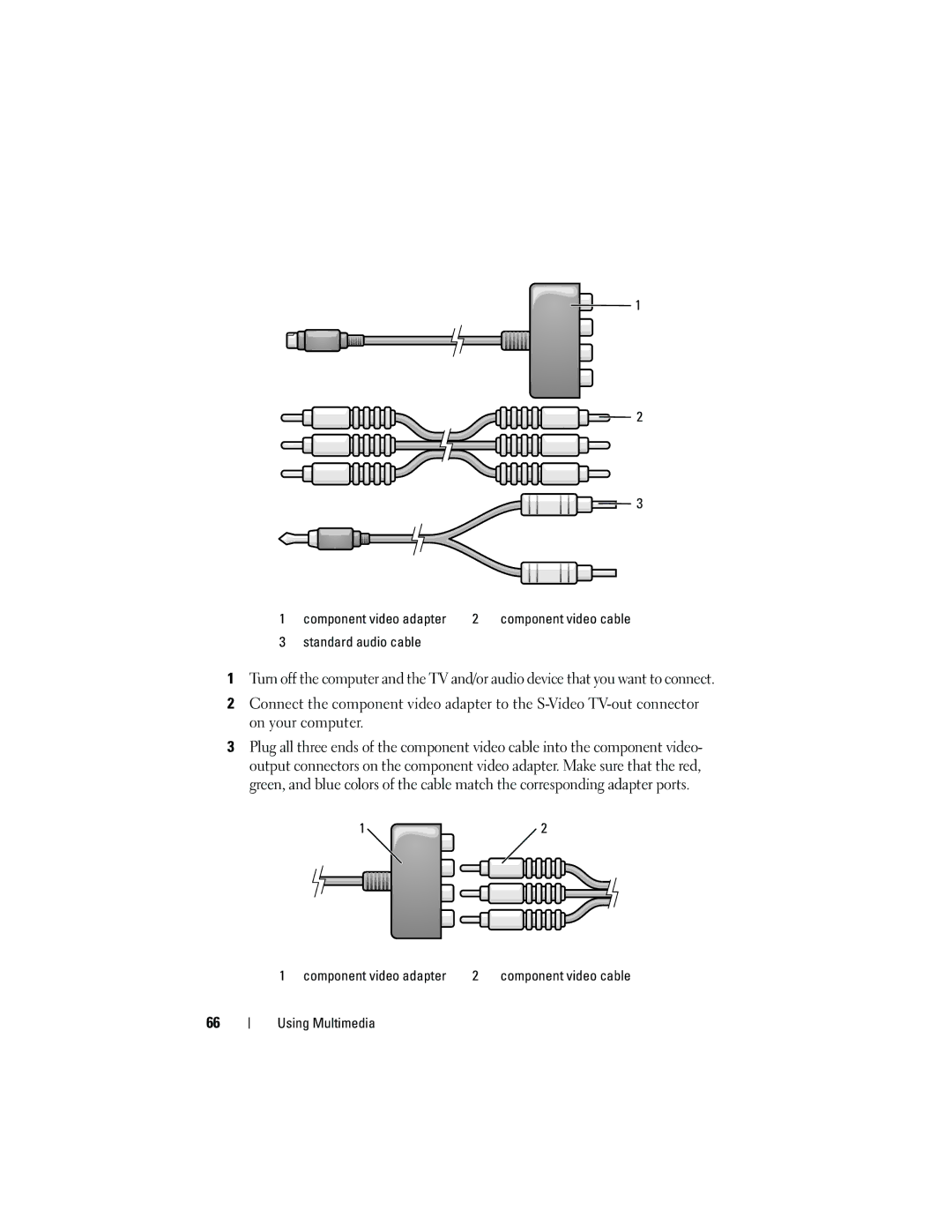 Dell M1530 owner manual Component video adapter, Standard audio cable 