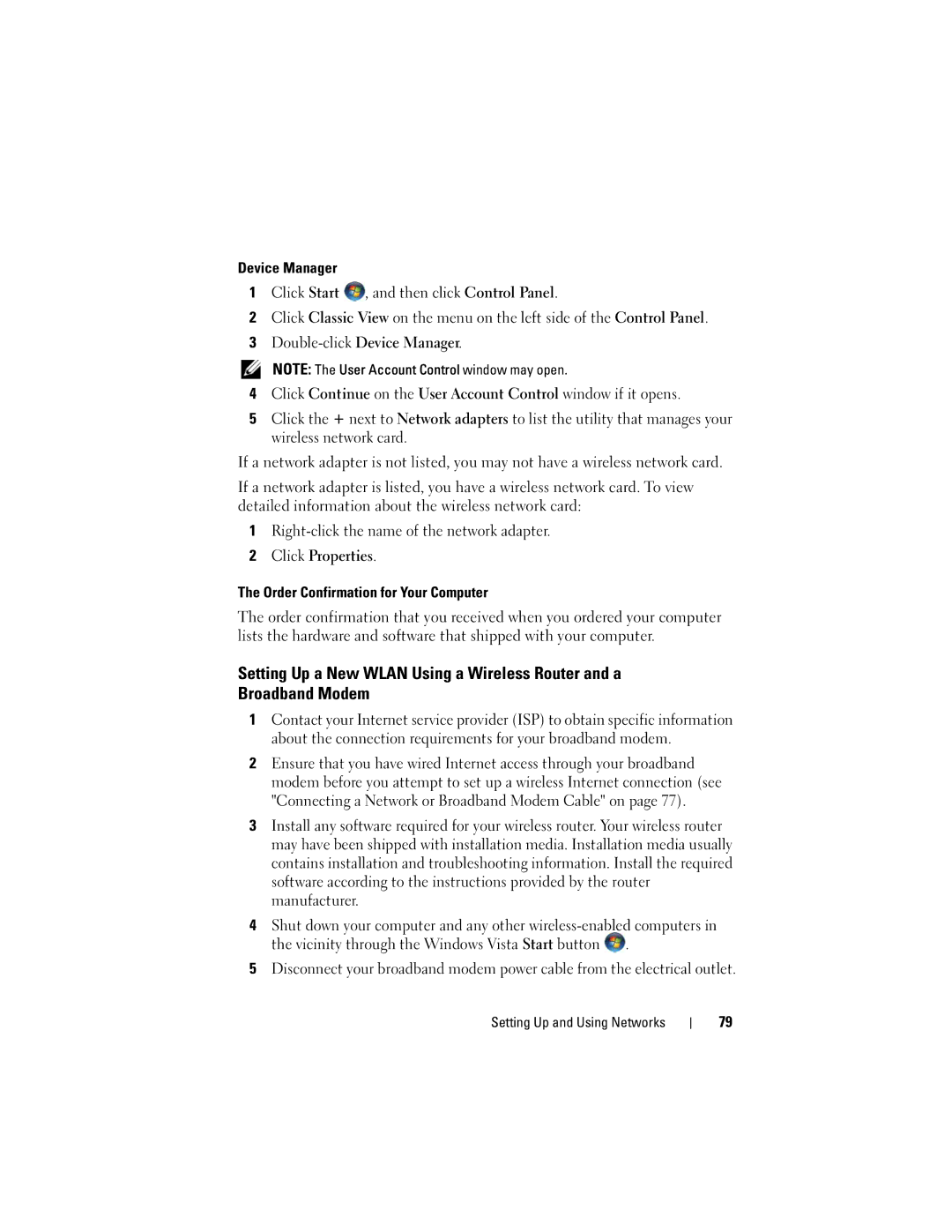 Dell M1530 owner manual Setting Up and Using Networks 