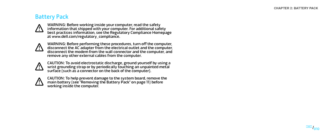 Dell M15x service manual Battery Pack 