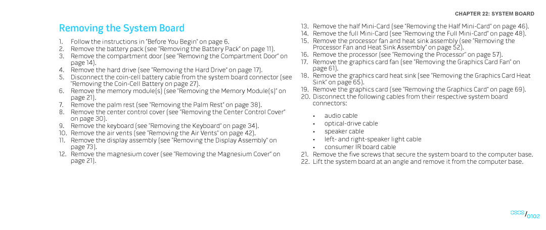 Dell M15x service manual Removing the System Board 