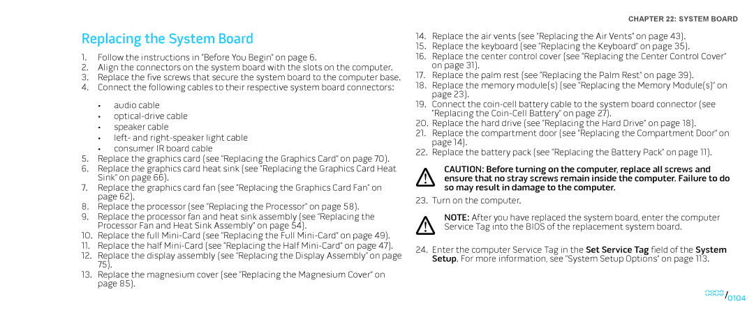 Dell M15x service manual Replacing the System Board 