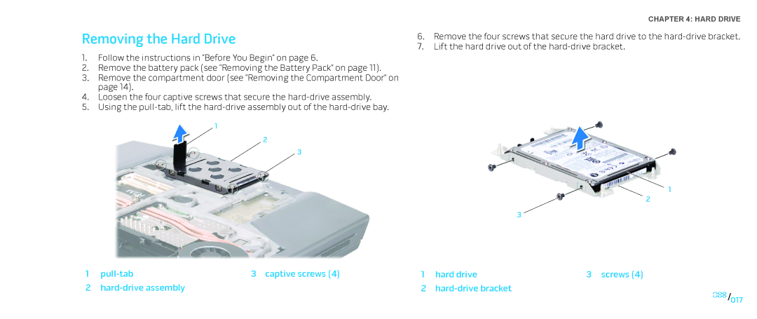 Dell M15x service manual Removing the Hard Drive 