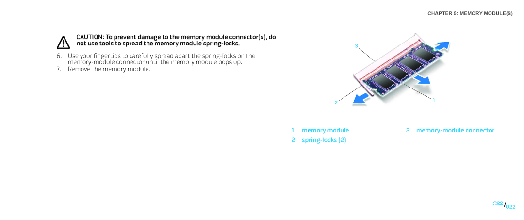 Dell M15x service manual Memory module Memory-module connector Spring-locks 