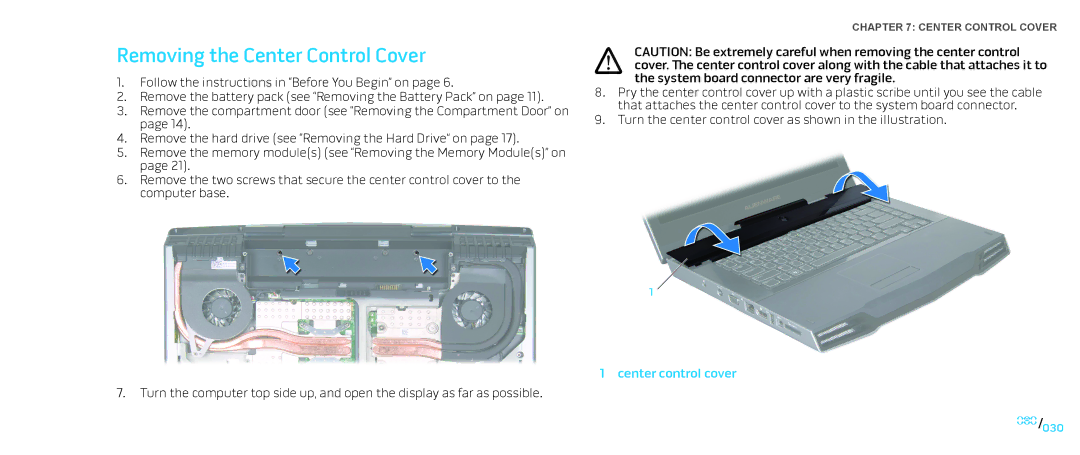 Dell M15x service manual Removing the Center Control Cover 