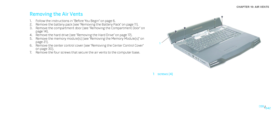 Dell M15x service manual Removing the Air Vents 