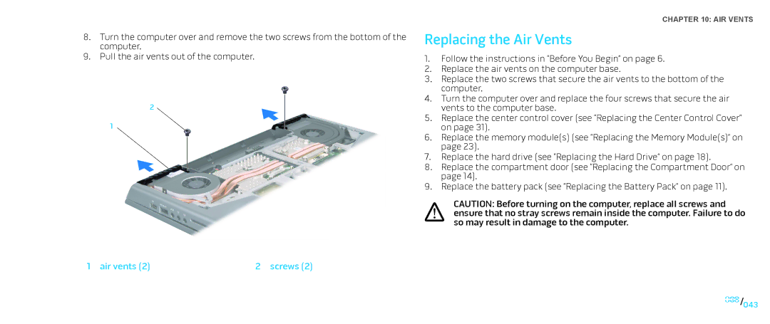 Dell M15x service manual Replacing the Air Vents 