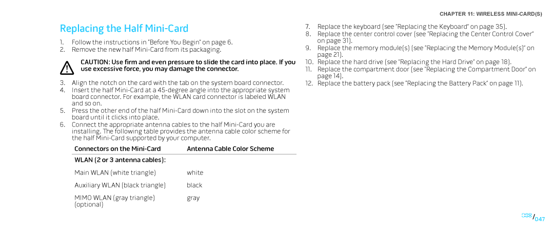 Dell M15x service manual Replacing the Half Mini-Card 