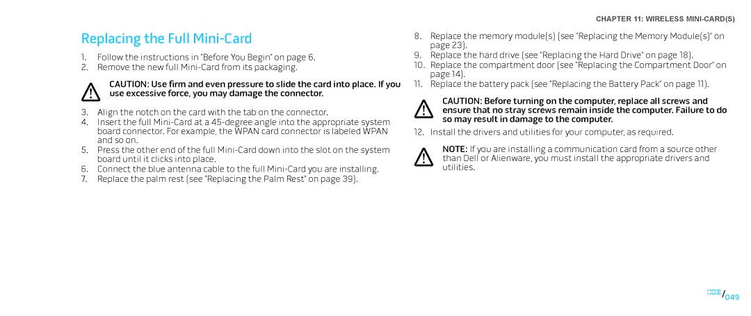 Dell M15x service manual Replacing the Full Mini-Card 