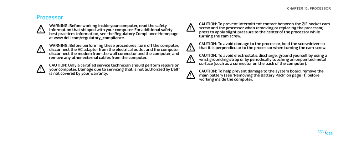 Dell M15x service manual Processor 