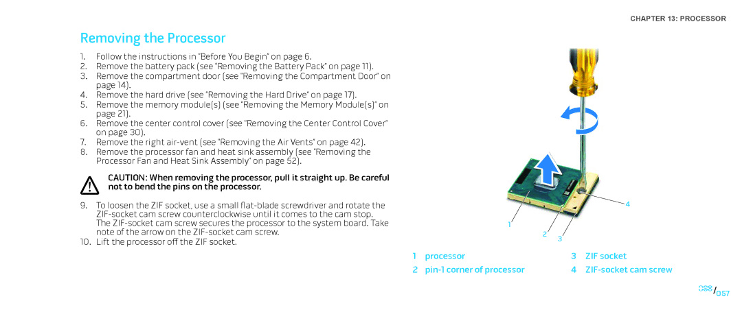 Dell M15x service manual Removing the Processor 