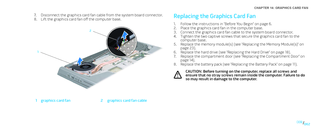 Dell M15x service manual Replacing the Graphics Card Fan 