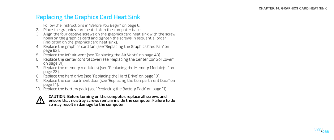 Dell M15x service manual Replacing the Graphics Card Heat Sink 